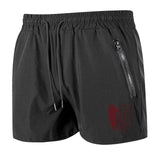 Black shorts with a red design on a white background