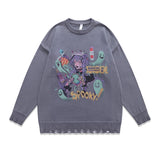 سترة محبوكة ممزقة بطبعة فتاة مخيفة