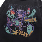 سترة محبوكة ممزقة بطبعة فتاة مخيفة