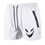 White shorts with a black logo on a white background