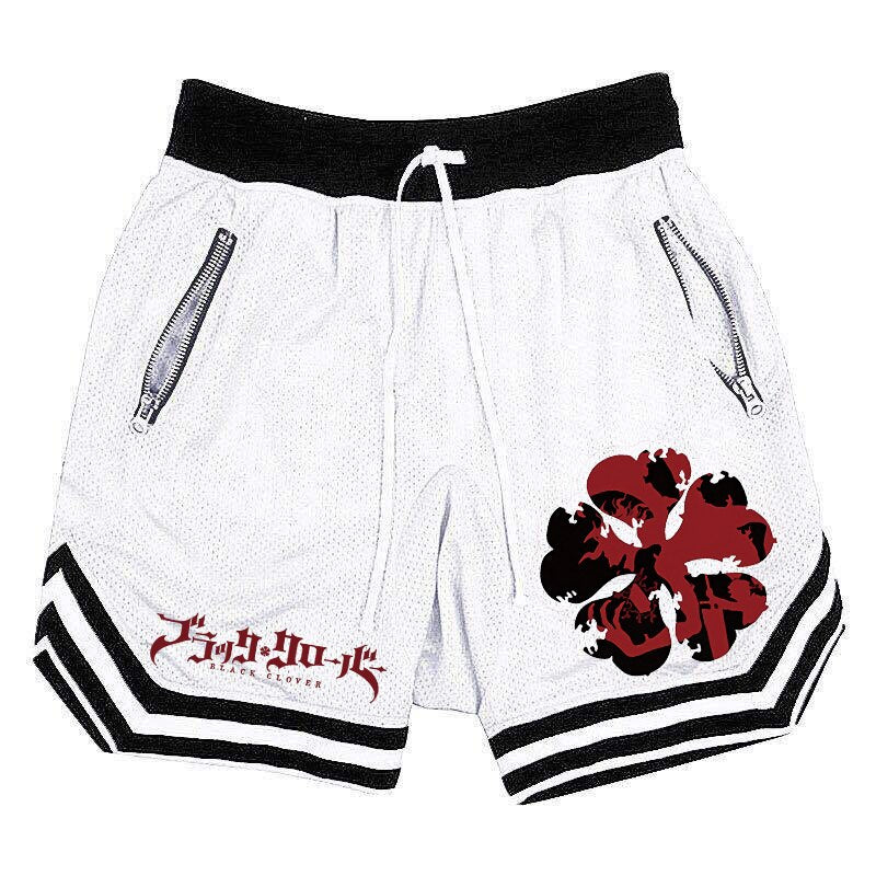 FIVE LEAF CLOVER WHITE V-STRIPE MESH SHORTS