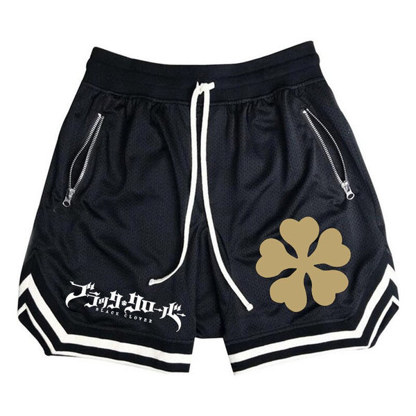 FIVE LEAF CLOVER BLACK V-STRIPE MESH SHORTS