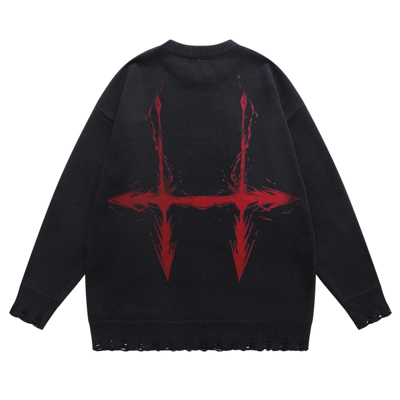 BLOOD MANIPULATION RIPPED KNITTED SWEATER