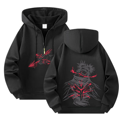 Black hoodie with red and gray dragon design on front and back. choso jujutsu kaisen jjk hoodie blood manipulation