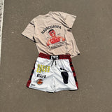 KAMOGAWA BOXING GYM TSHIRT BEIGE AND IPPO RED SHORTS