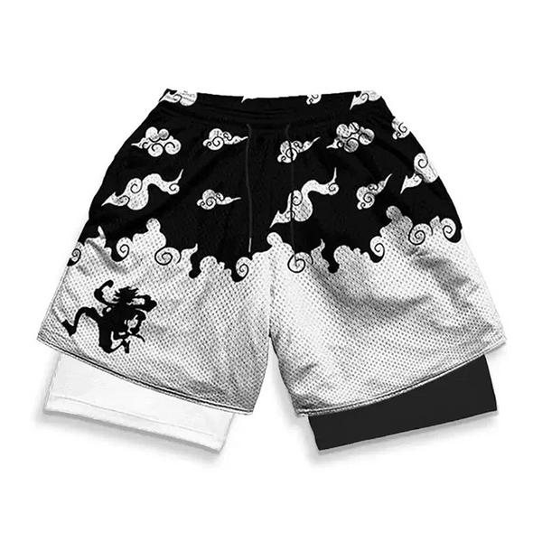 Black and white mesh compression shorts luffy one piece
