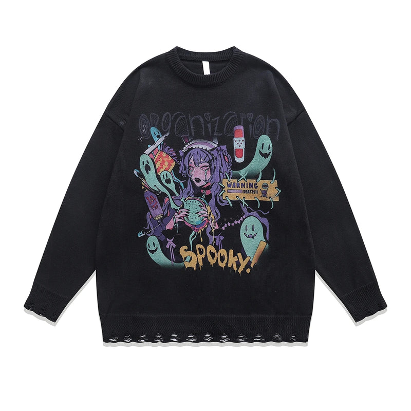 SPOOKY GIRL RIPPED KNITTED SWEATER