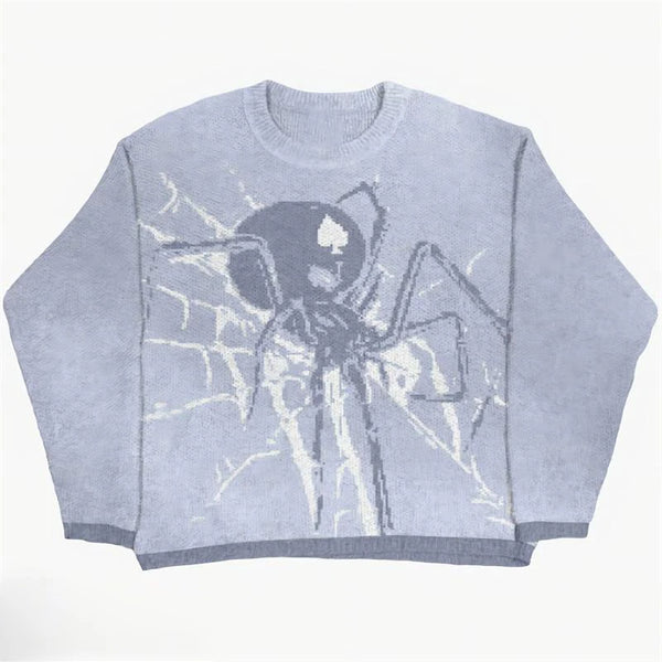 SPIDER WEB SKY-BLUE KNITTED SWEATER