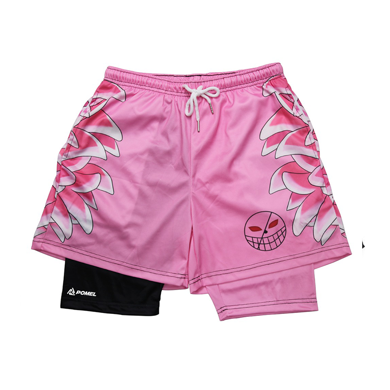 Pink mesh shorts with graphic design doflamingo one piece 